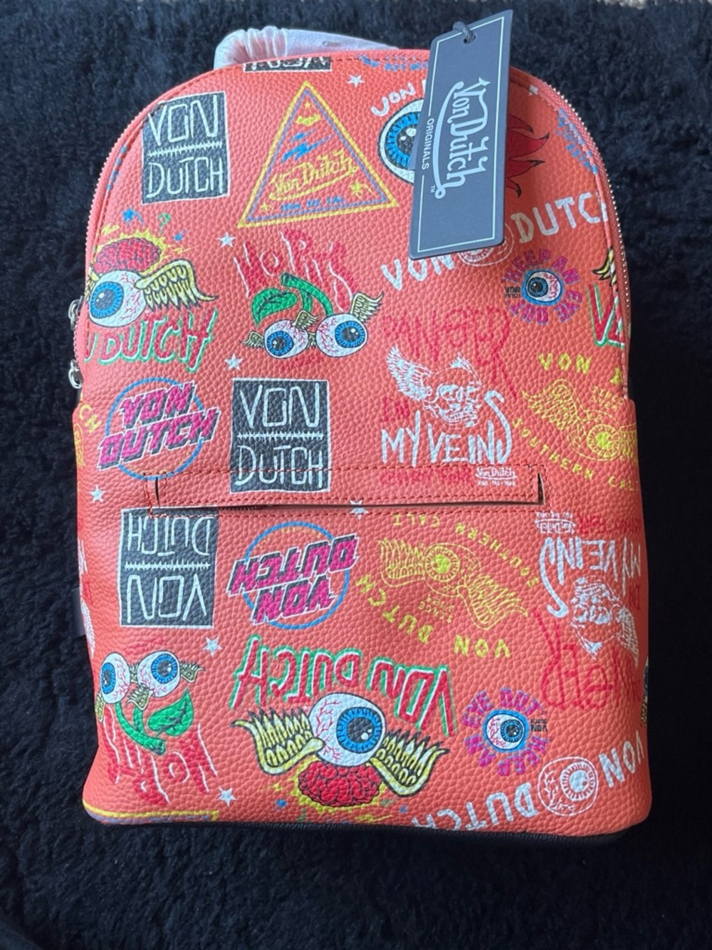 Von Dutch Orange Logo Print Kids Backpack